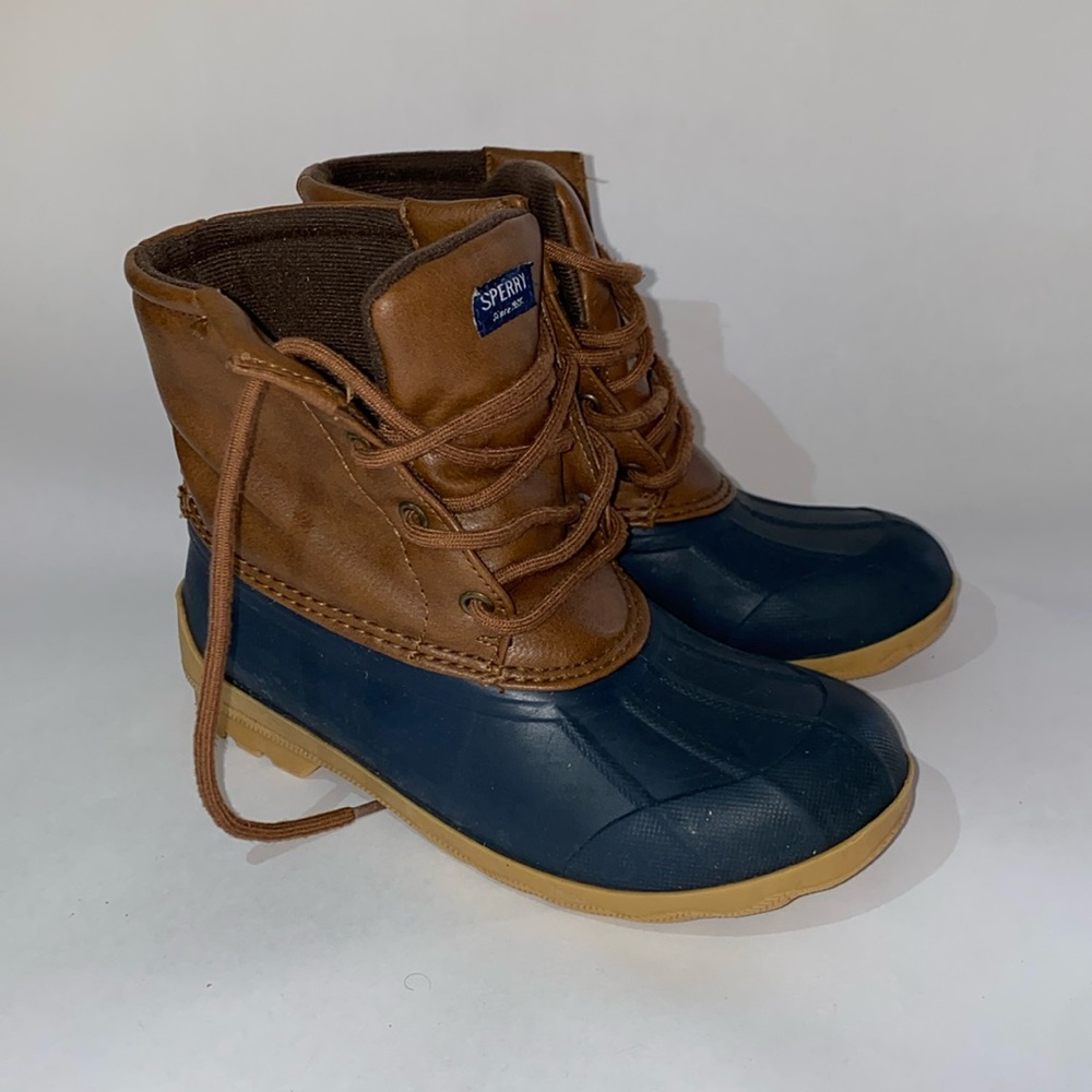Sperry port boots, brown and navy, Size 1 youth